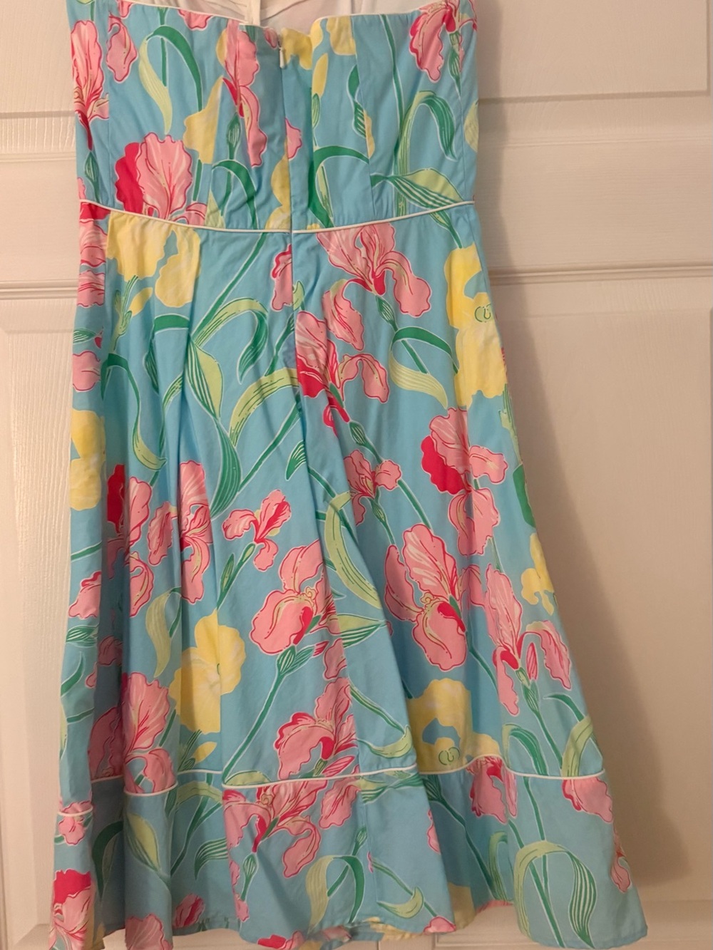 Lilly Pulitzer Strapless Blue Floral Sundress with Pink & Yellow Blooms - Picture 3 of 4